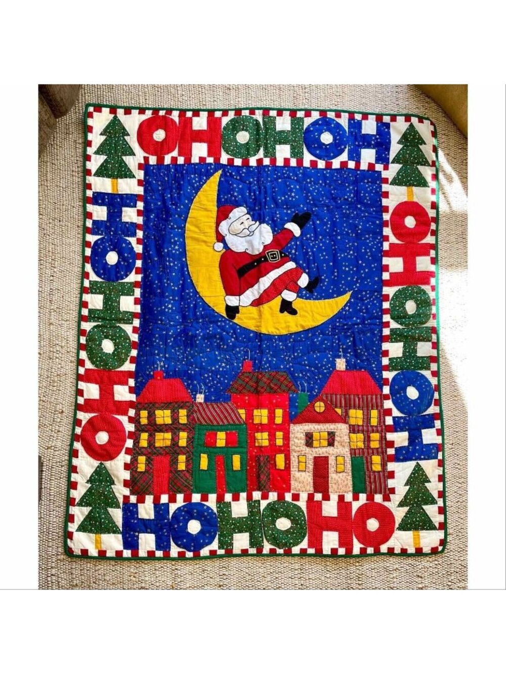 Vtg American Pacific Santa Christmas Holiday Quilt 48” X 58” Throw Wall Hang